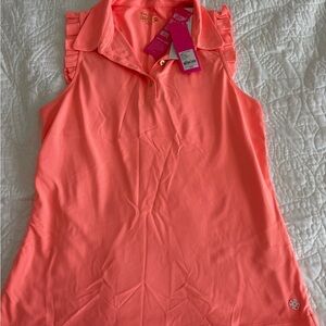Lilly Pulitzer Coral Ruffle Sleeve Luxletic golf top